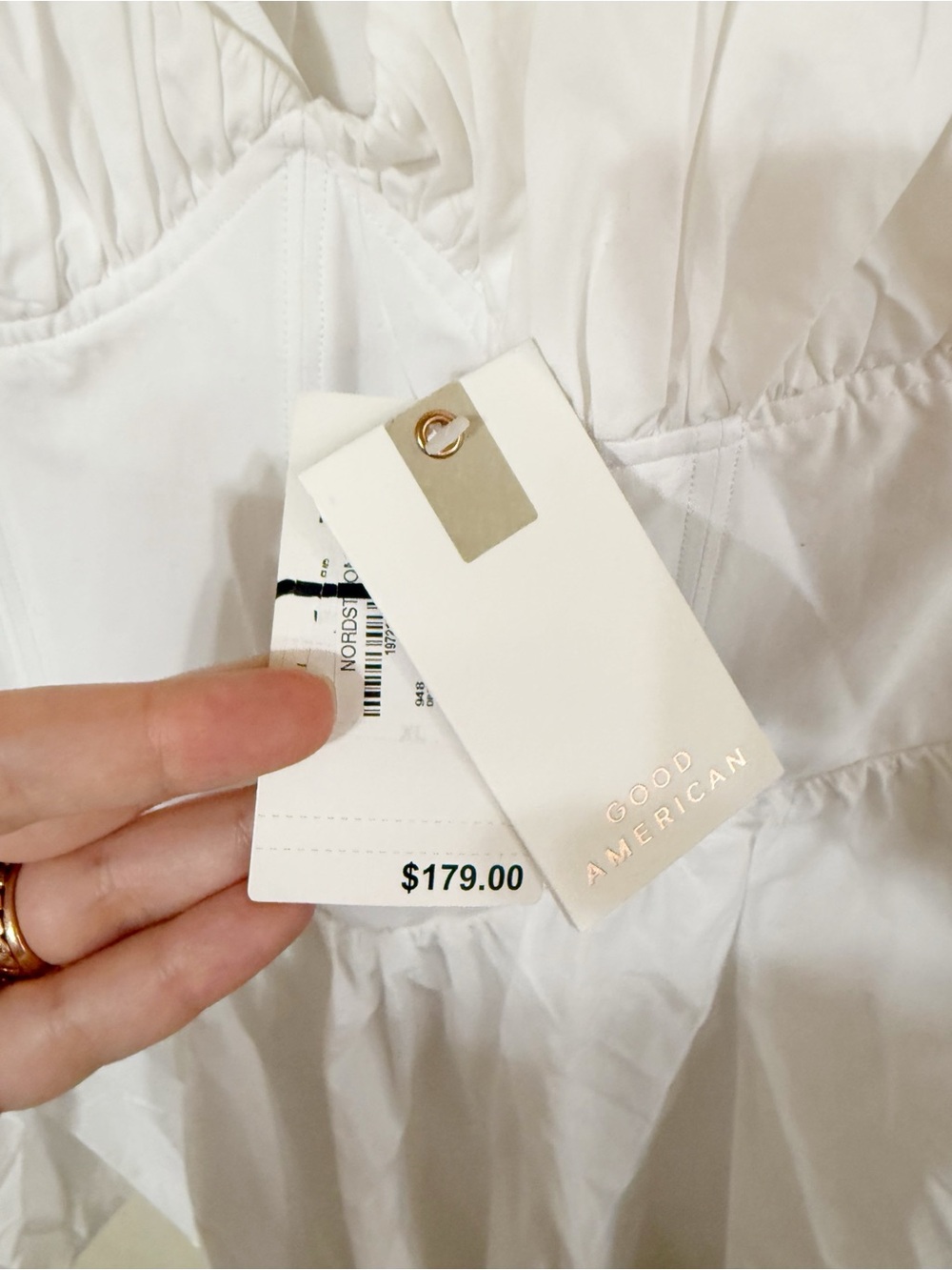 Good American Cotton Poplin Built In Shorts Ruched Cups White Mini Dress XL NEW - Picture 11 of 12